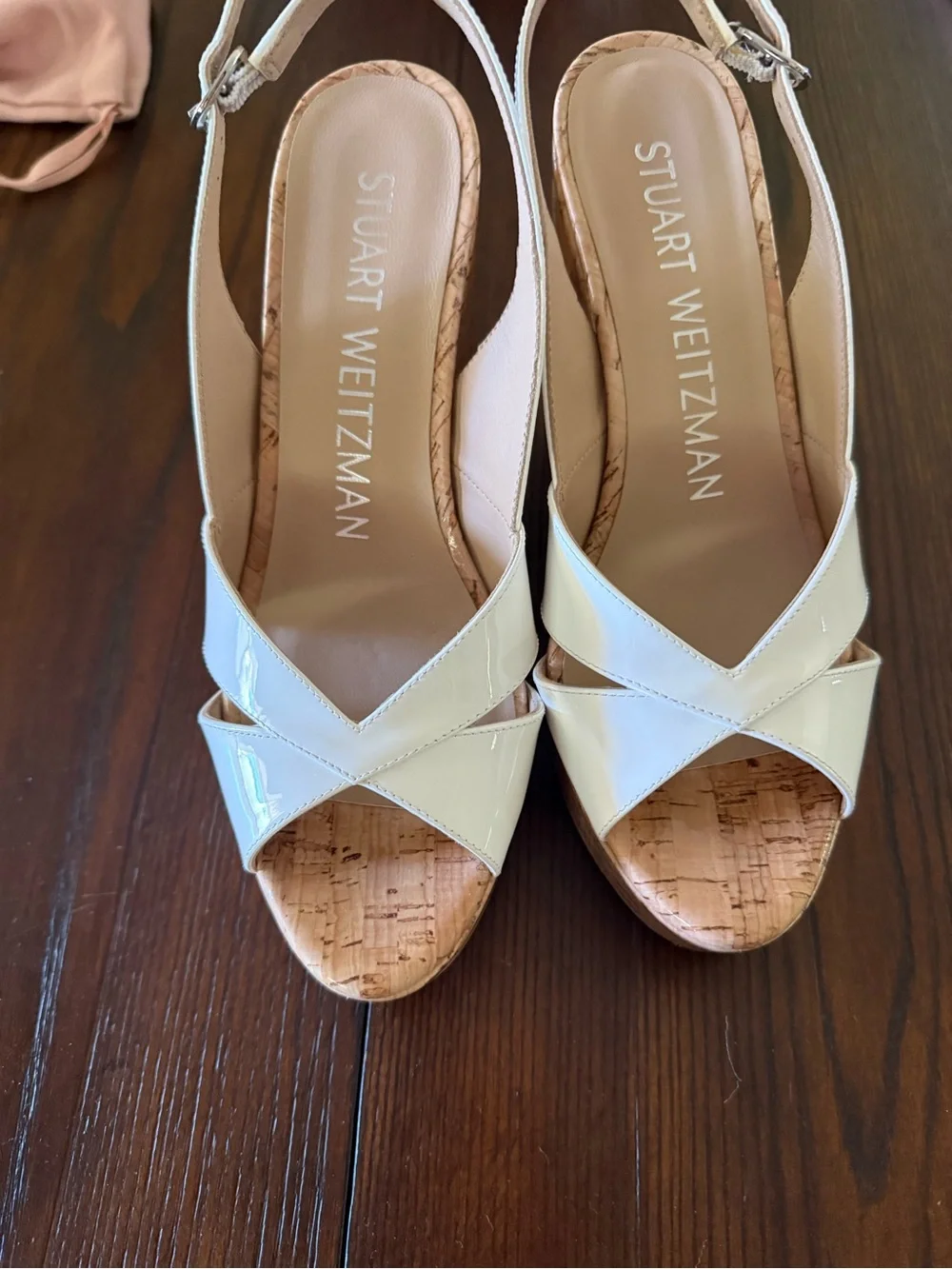 Stuart Weitzman White Patent Leather Carmen Wedge Sandals - Picture 8 of 11
